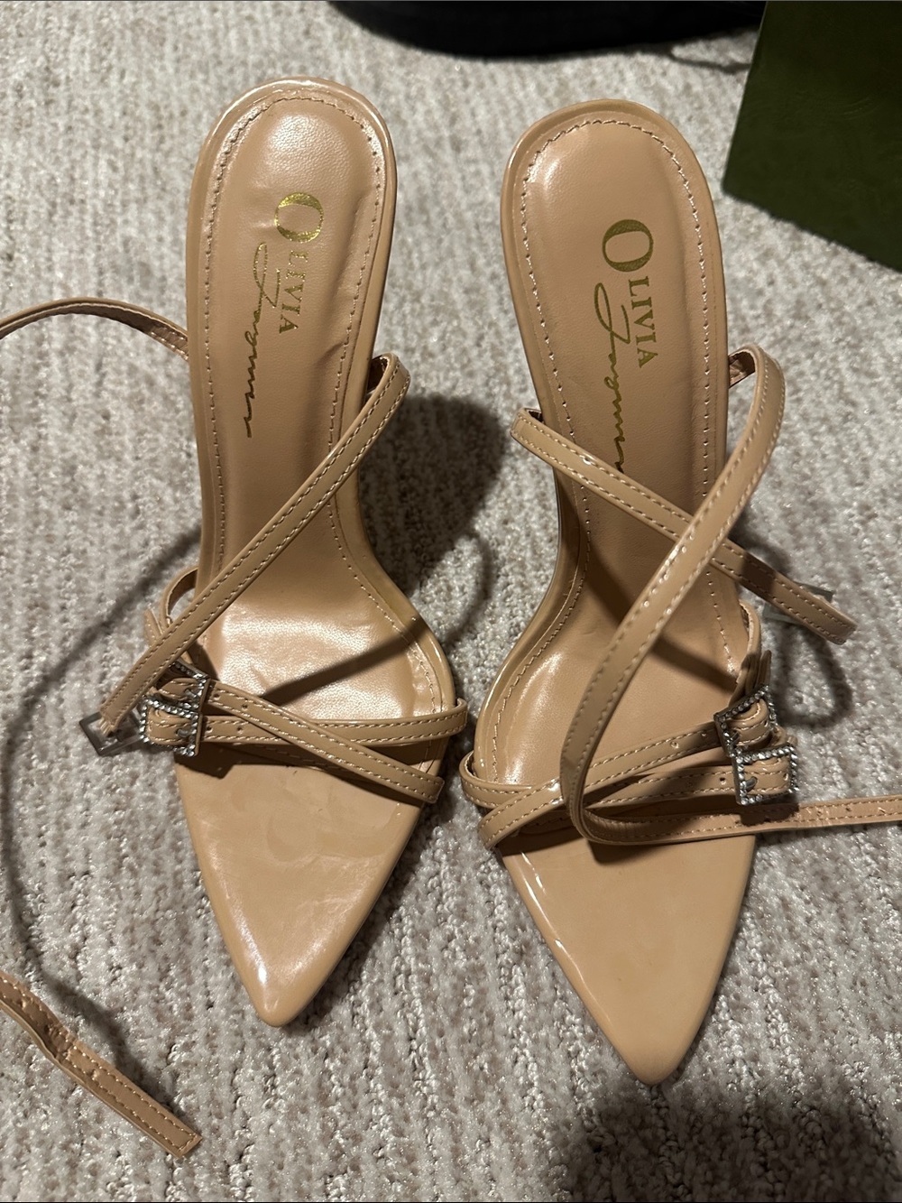 Nude Pointed-Toe Strappy Heels
